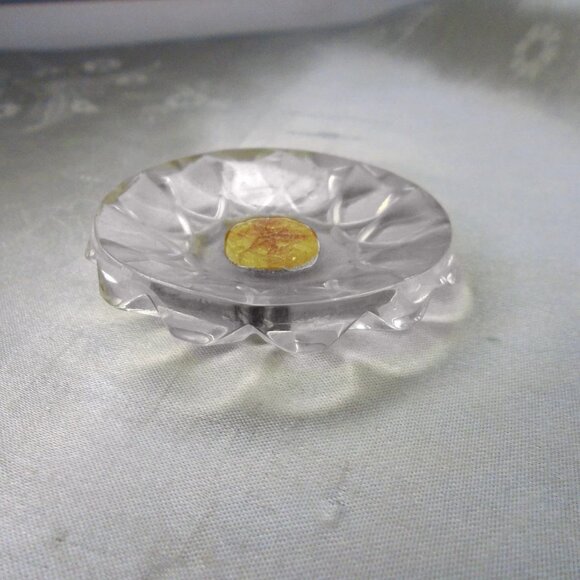 Big Vintage Carved Lucite Piece to Recycle or Upcycle _ Clear Mandala - Picture 2 of 12